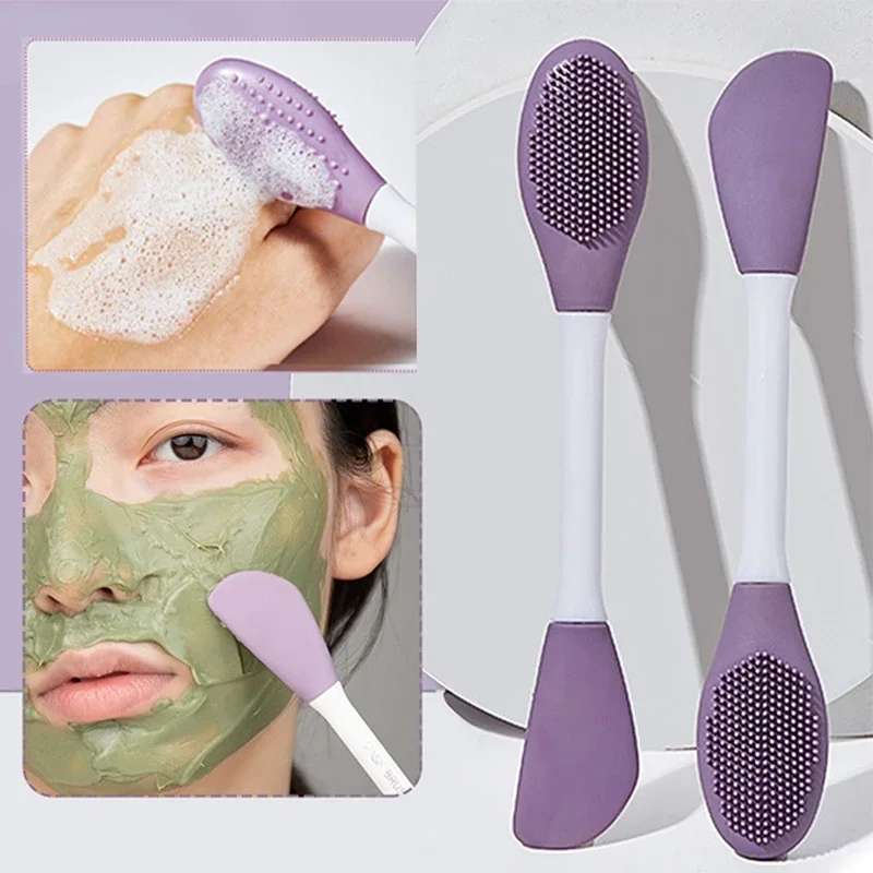 Cepillo de silicona de doble cabezal para mascarilla Facial, cepillo de limpieza de masaje Facial, raspador de película de barro DIY, herramienta de cuidado Facial, envío directo