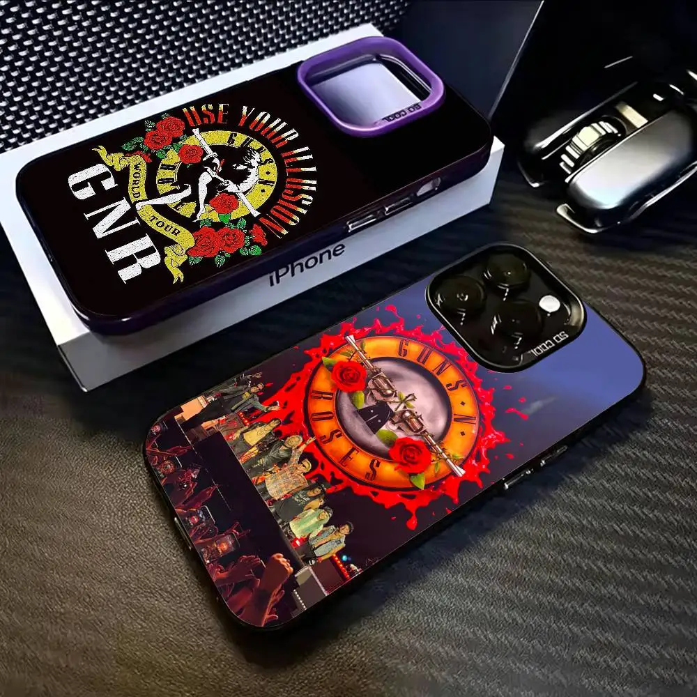 Funda para Teléfono G-Guns N A-Axl Rose Roses para iPhone 17, 16, 15, 14, 13, 12, 11 Plus, Pro Max, XS, Cubierta Interior Plateada de Color