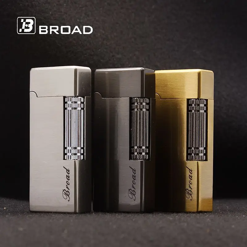 BROAD Flint Gas Lighter Butane Side Slip Grinding Wheel Lighters Cigarettes Accessories Cigar Smoking Lighters Gadgets for Men