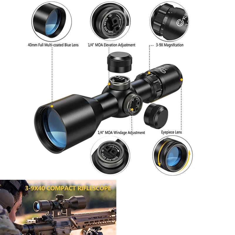 

CVLIFE 3-9x40 Rifle Scope Optics Sights Compact Scopes Mil-dot crosshair Reticle Riflescope for 20mm Picatinny Rail Mount Huntin