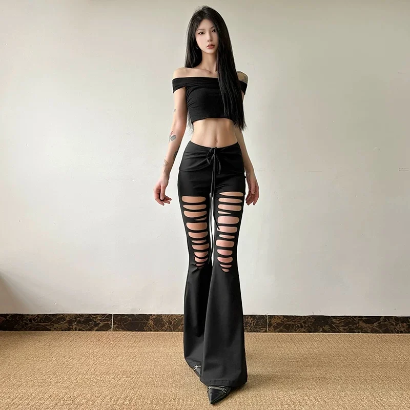 

Casual Pants Ripped Womens Splice Colorful Simple Fashion Solid Autumn Spring Design Bottom Comfortable Lady Female Feeling Long