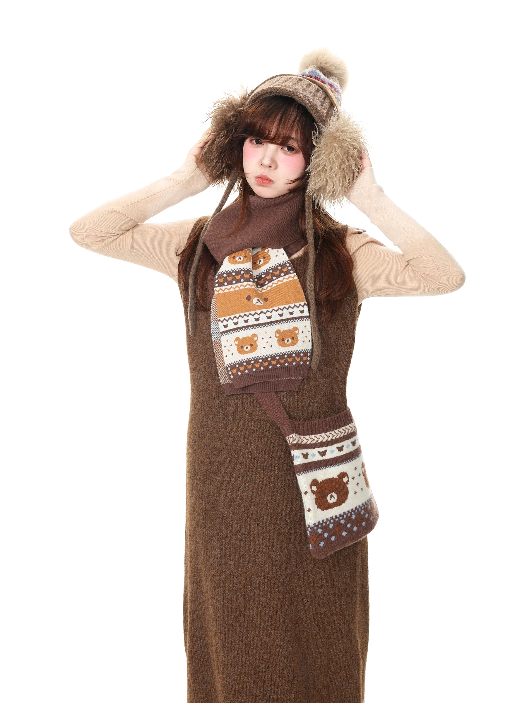 Blue Ghost Park Languid Park Women's Autumn Set Casual Style Fair Isle Knitwear Long Dress Two-Piece Suit Comfortable Cotton