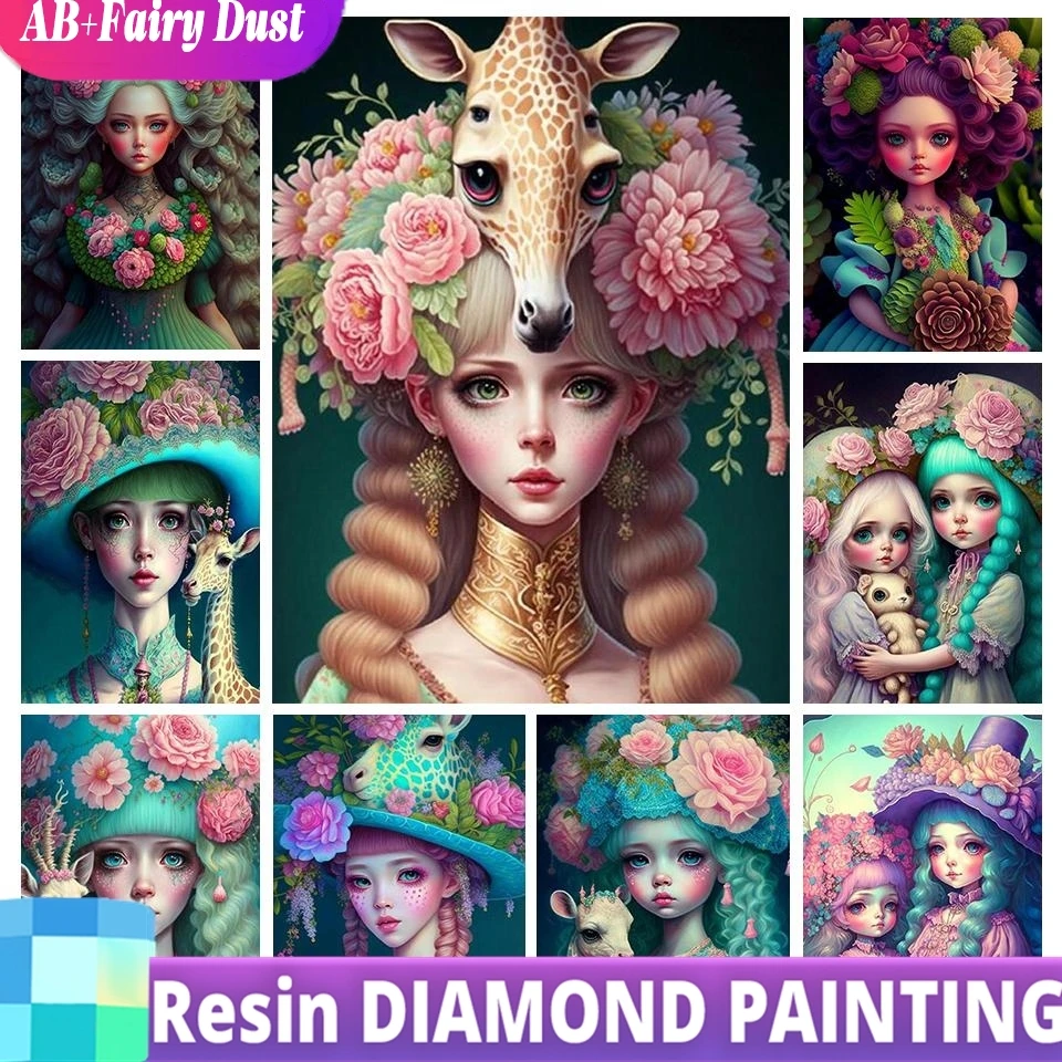

Смола AB Фея Пыль Дрель Алмазная Картина Фэнтези Мультфильм Большие Глаза Цветочники Девушки Полный Арт DIY Декор Новая Коллекция