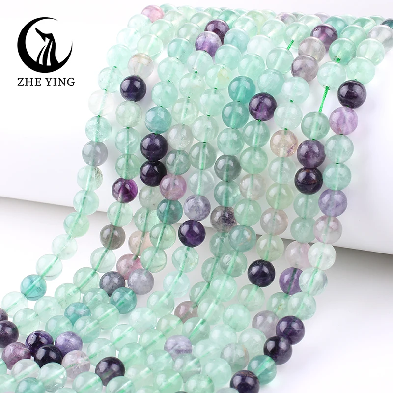 Zhe Ying Fluorite Natural Stone Beads Round Loose Space Beads For Jewelry Making DIY Charm Bracelets Necklace Accessories