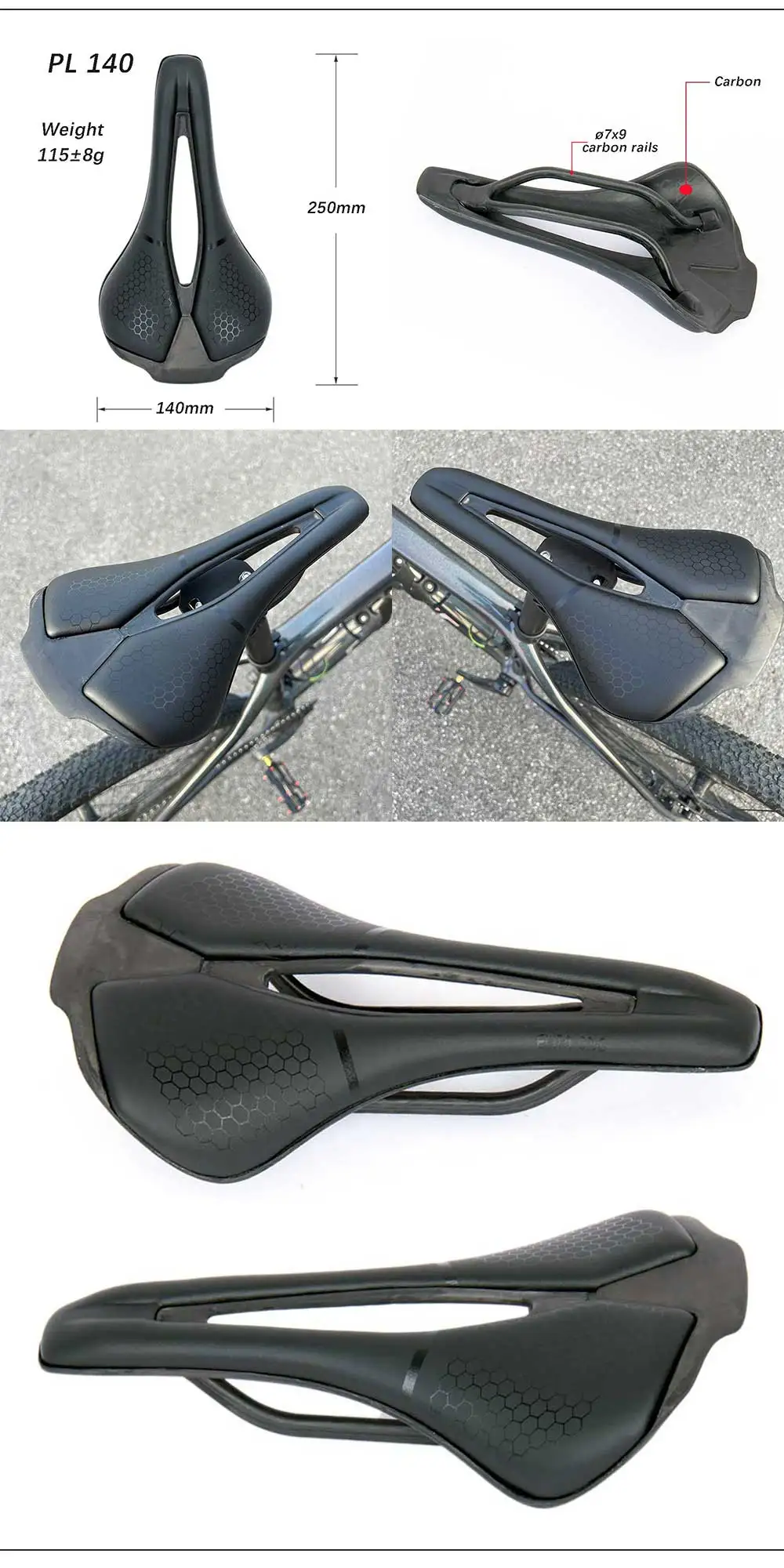 ELITAONE 3D-Gedruckter Ultraleichter Sattel, Carbon-Sattel mit Carbon-Schienen, MTB Carbon-Sattel 160g – Detail 18
