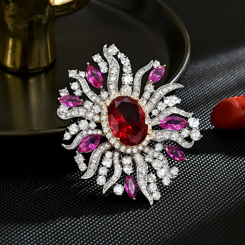 

Light Luxury Heavy Industry Colored Zirconia Flower Brooch Exaggerated Personality Design Corsage Suit Jacket Accessories Pins