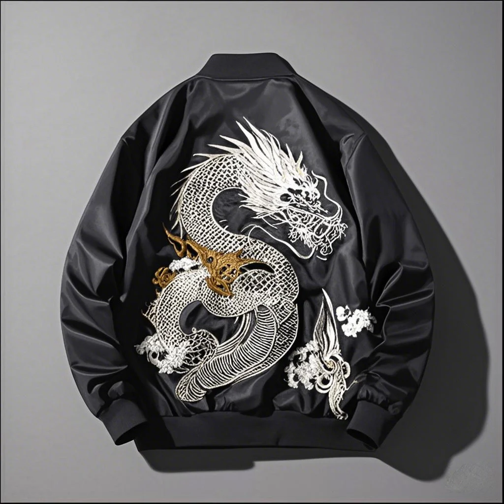 

Мужская весенне-зимняя куртка-бомбер с толстой подкладкой и вышивкой дракона, хлопковое теплое пальто в стиле хип-хоп, бейсбольные куртки Sukajan 2025 Z1