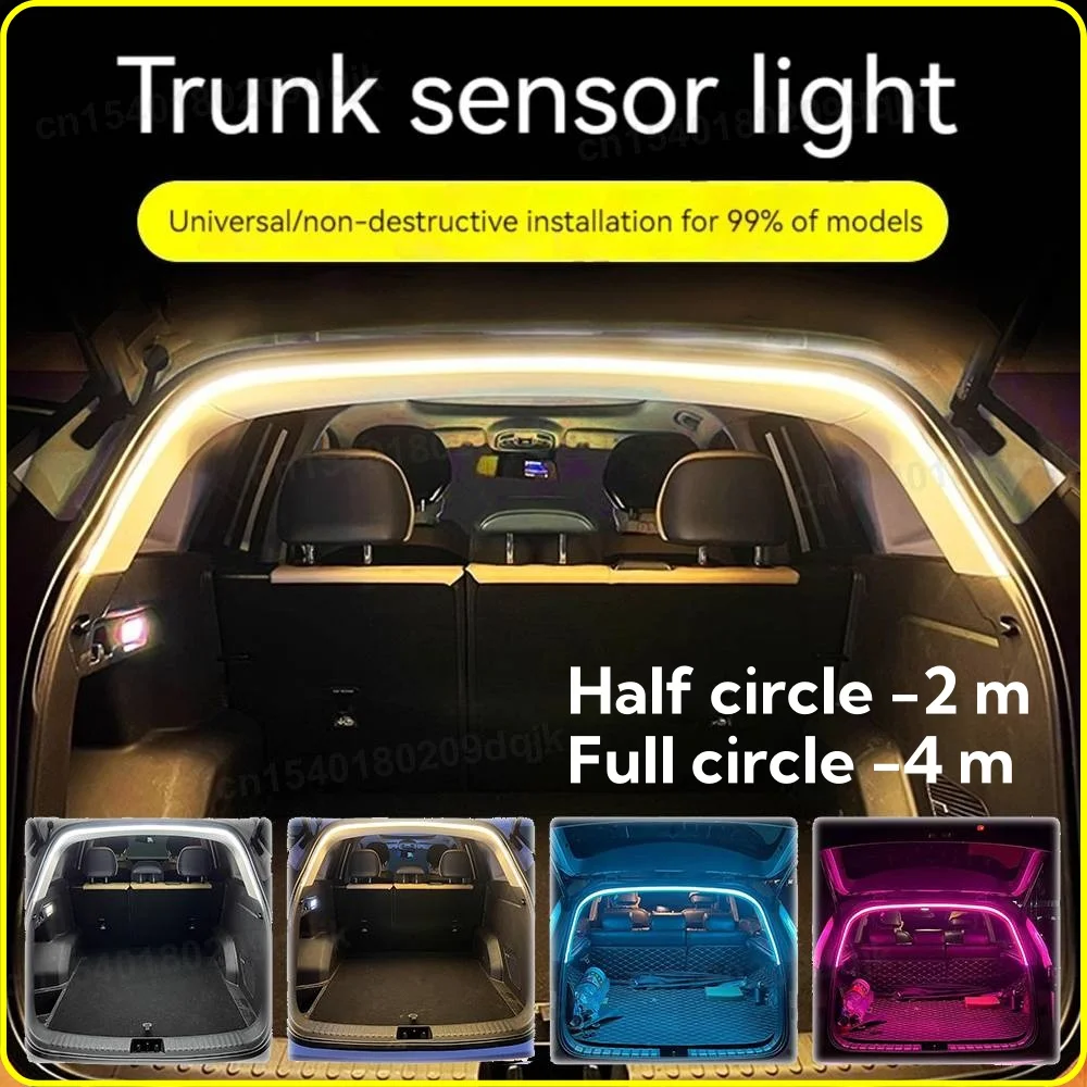 Car High Brightness Trunk Lighting Ambient Light Interior Decoration Led Wireless Automatic Sensing Tailgate Light Strip 2/4m