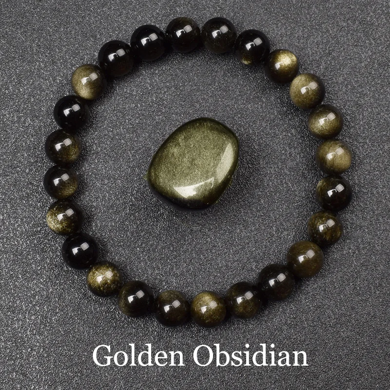 Natuurlijke Gouden Obsidiaan Steen Kralen Armband Mannen Vrouwen Gouden Licht Regenboog Obsidiaan Ruwe Steen Ronde Kraal Natuurlijke Energie Sieraden