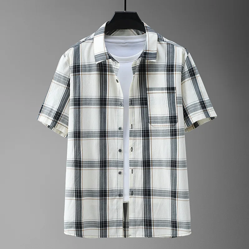 Summer Plaid Shirts Men Plus Size 10XL 11XL Fashion Casual Short Sleeve Shirts Male Big Size 11XL Plaid Shirt