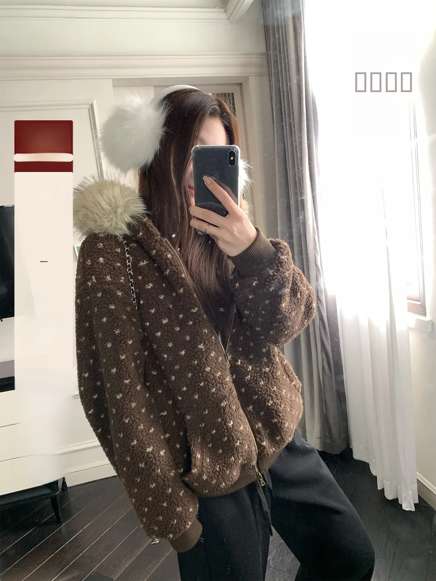 

Винтажная женская зимняя куртка Hhi с воротником из овечьей шерсти, утепленная, теплая, экологичная, с длинными рукавами, на молнии, средней длины