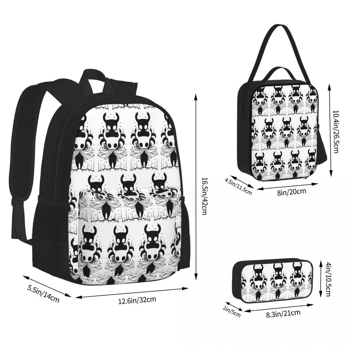 Ghost Knight Hollow Knight Game Backpacks Students Bookbag School Bags Rucksack Lunch Bag Pen Bag Three-Piece Set