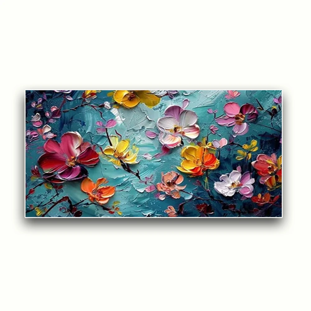 

100% Hand-Painted Modern Oil Painting On Canvas Green Red Flowers Wall Art Spring Colorful Floral Pictures For Living Room Gift
