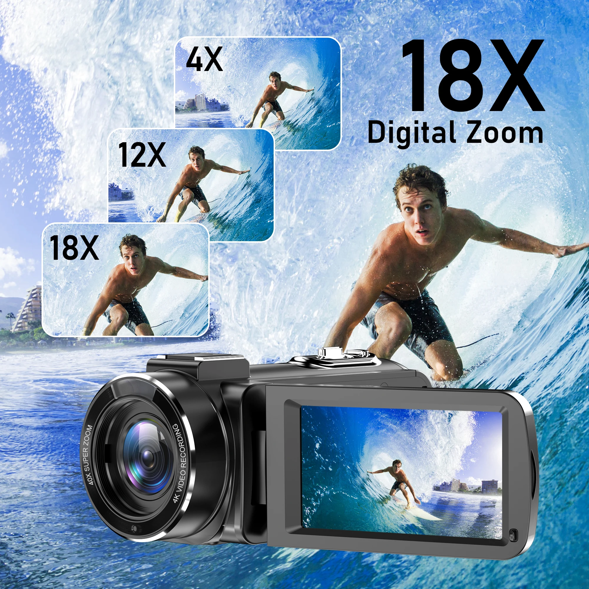 42MP 18X HD Digital Camcorder 4K Full HD Digital Video Camera 270 degree Rotation Screen Vlog Cameras YouTube Beginner Recorder