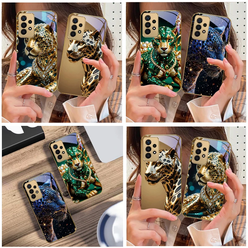 

Golden Diamond Cheetah For Samsung A73 A72 A71 A42 A56 A55 A54 A53 A52s A52 A51 A36 A35 A34 A33 A32 A16 Golden glass phone case