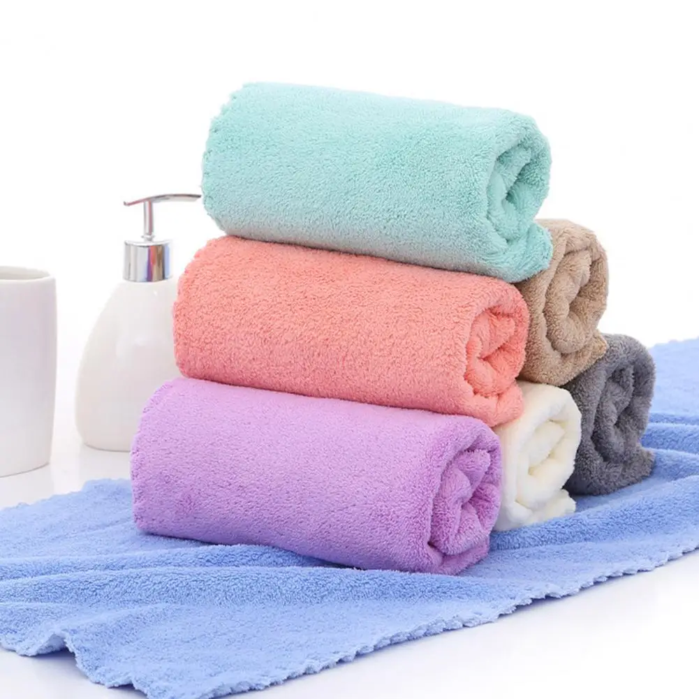 35x75cm Practical Quick-Drying Bath Washcloth Solid Color Face Towel Bathroom Coral Fleece Bath Shower Towel for Trip