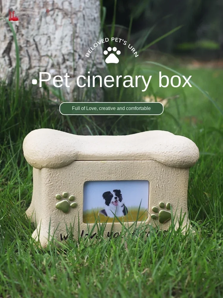 Pet urn, cat and puppy love pet funeral box, commemorative box, animal resin jar with photo frame, miss protective box.