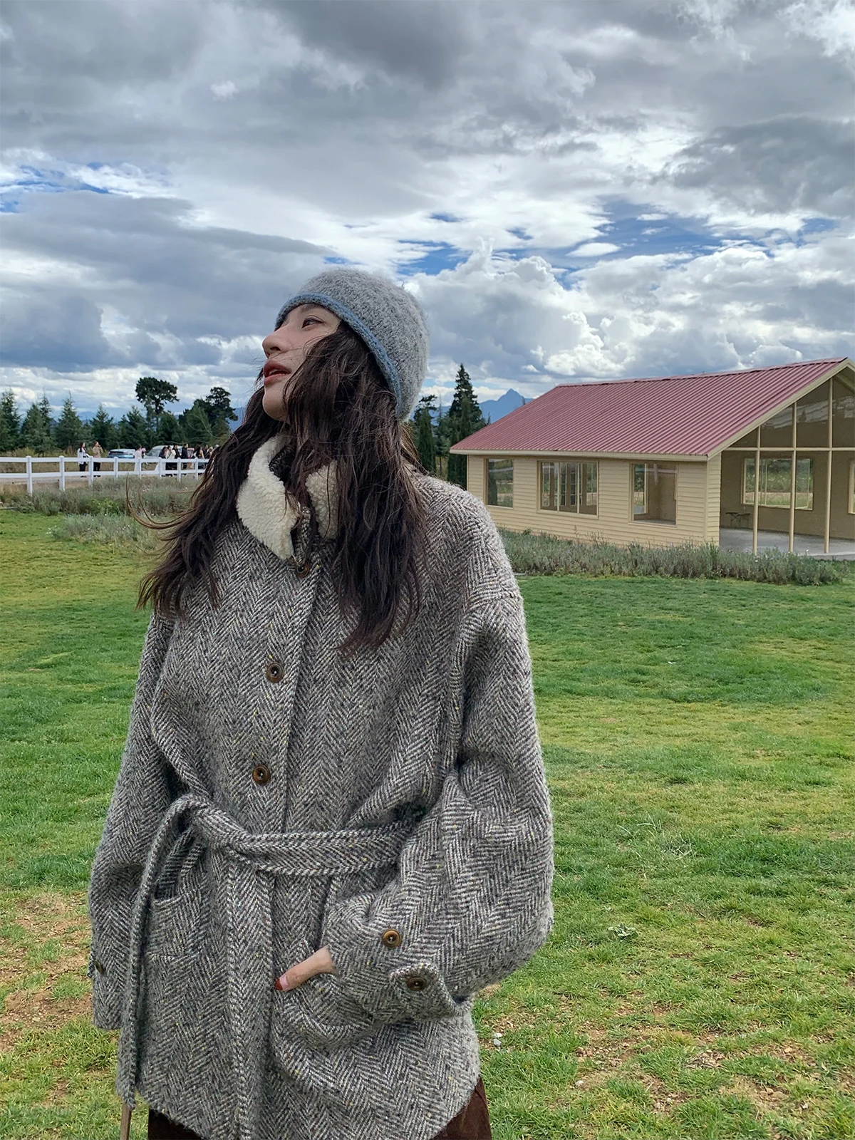 

Tetu STUDIO i Girl Dot большое пальто с цветочным принтом для девочек, осень 2021, модные женские шерстяные куртки