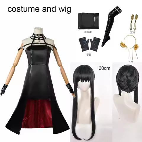 Yor Forger Cosplay costume Headband Elastic Thigh Stockings Tights Highs Wig Earrings Yor Forger dress full set for Comic Con