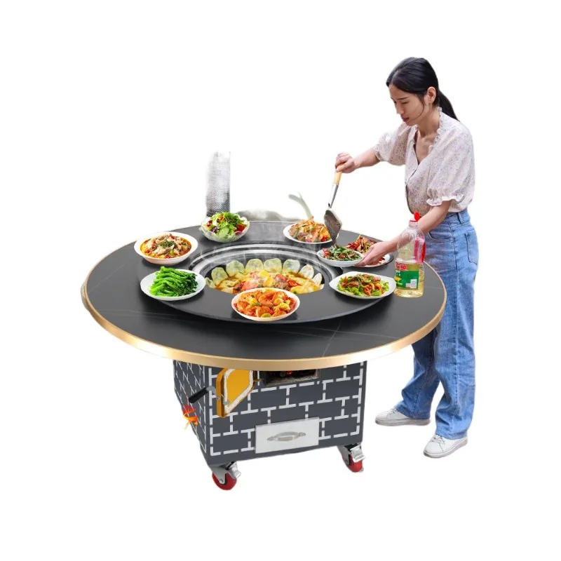 Quema de leña para el hogar, olla de hierro grande rural, estufa para estofado, mesa, olla a tierra, pollo, leña, pavo, estufa especial para exteriores