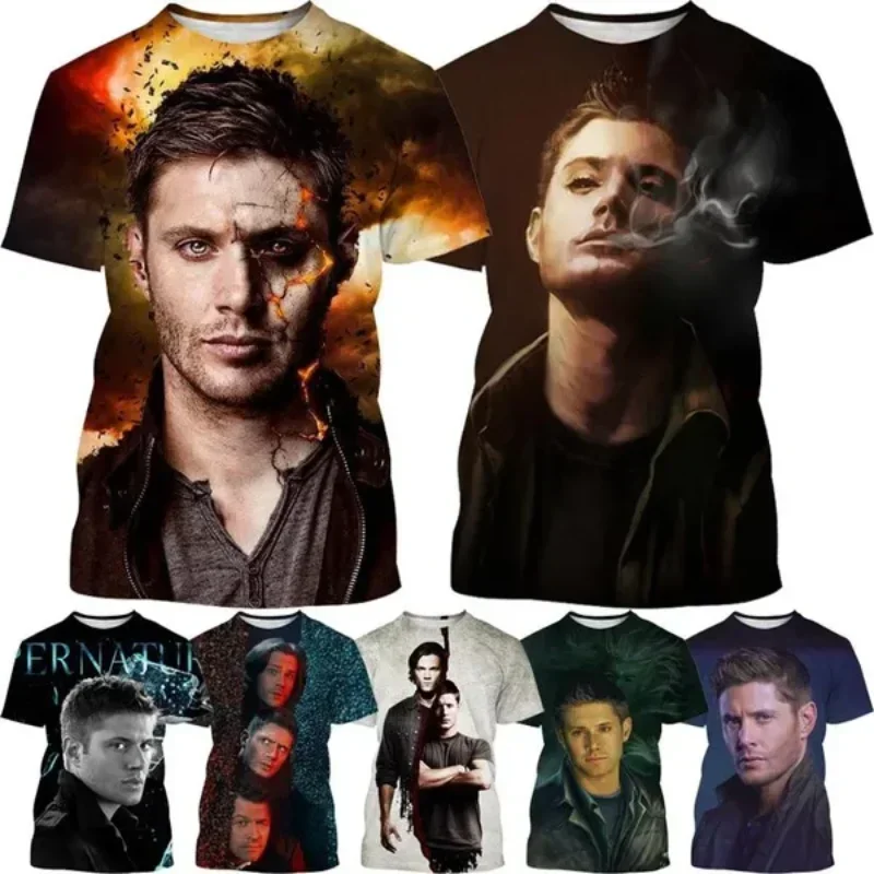 Jensen Ackles 3D Print T-shirt Fashion Personality Men Clothing Dean Winchester Supernatural Movie Graphic T Shirt Harajuku Tops