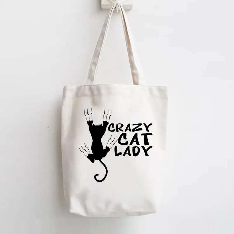 Cat Books Coffee Love Print Shopper Handbags Shoulder Fashion Canvas Casual Shopping Girls Women Graphic Tote Bag