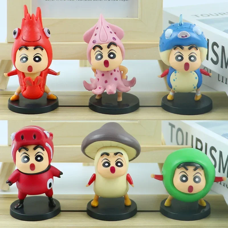Bandai 6 pçs/set Anime Crayon Shin-chan Ingredientes Alimentares Kawaii Q Versão Figura Modelo PVC Brinquedos Boneca Coletar Ornamentos de Carro Presente