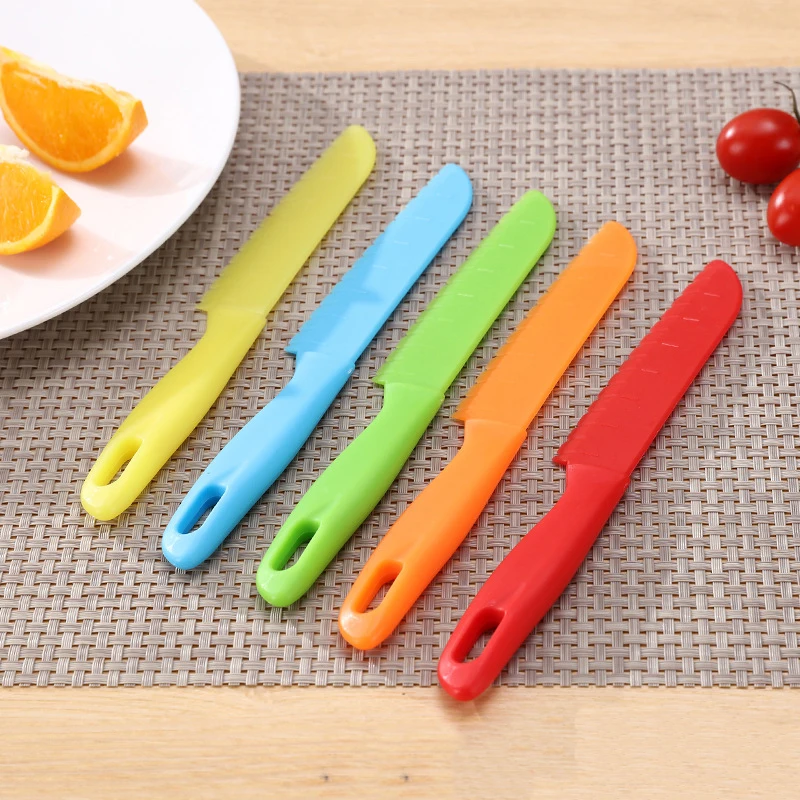 Cuchillo de plástico para niños, utensilio de cocina seguro, cortador de dientes de sierra para fruta, Chef, pan, lechuga, cuchillos de pelado para