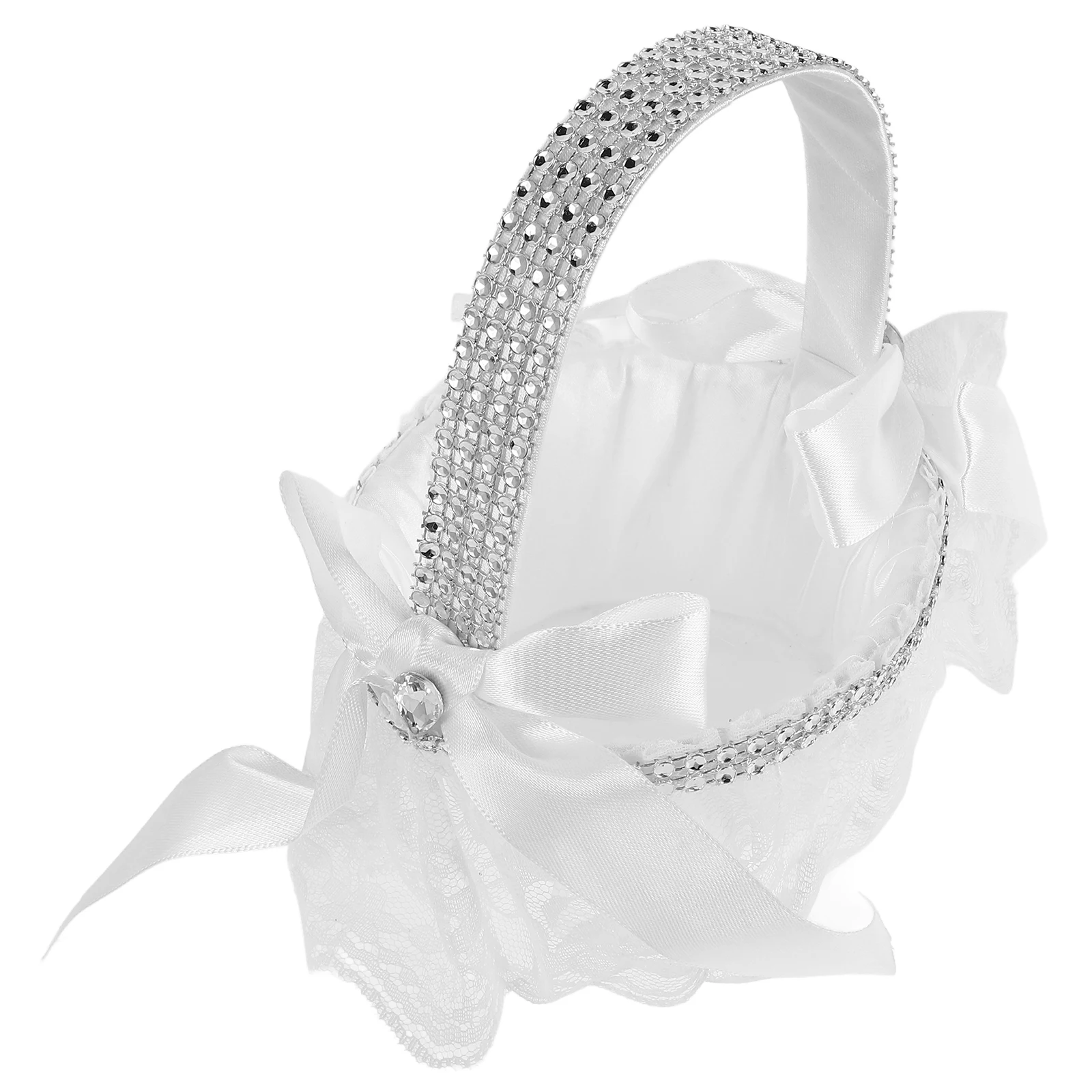 

Wedding Flower Girl Basket Pearl Handle Lace Basket Ceremony Decorations Party Favors Handcrafted Lightweight Elegant Large