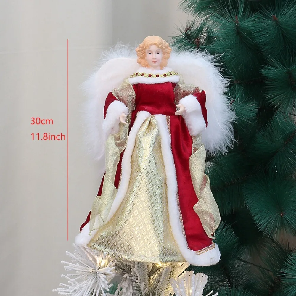 2024 Angelo Topper per albero di Natale Ali di peluche Navidad Angelo Albero Top Star Decorazioni Decorazioni natalizie fai da te in PVC