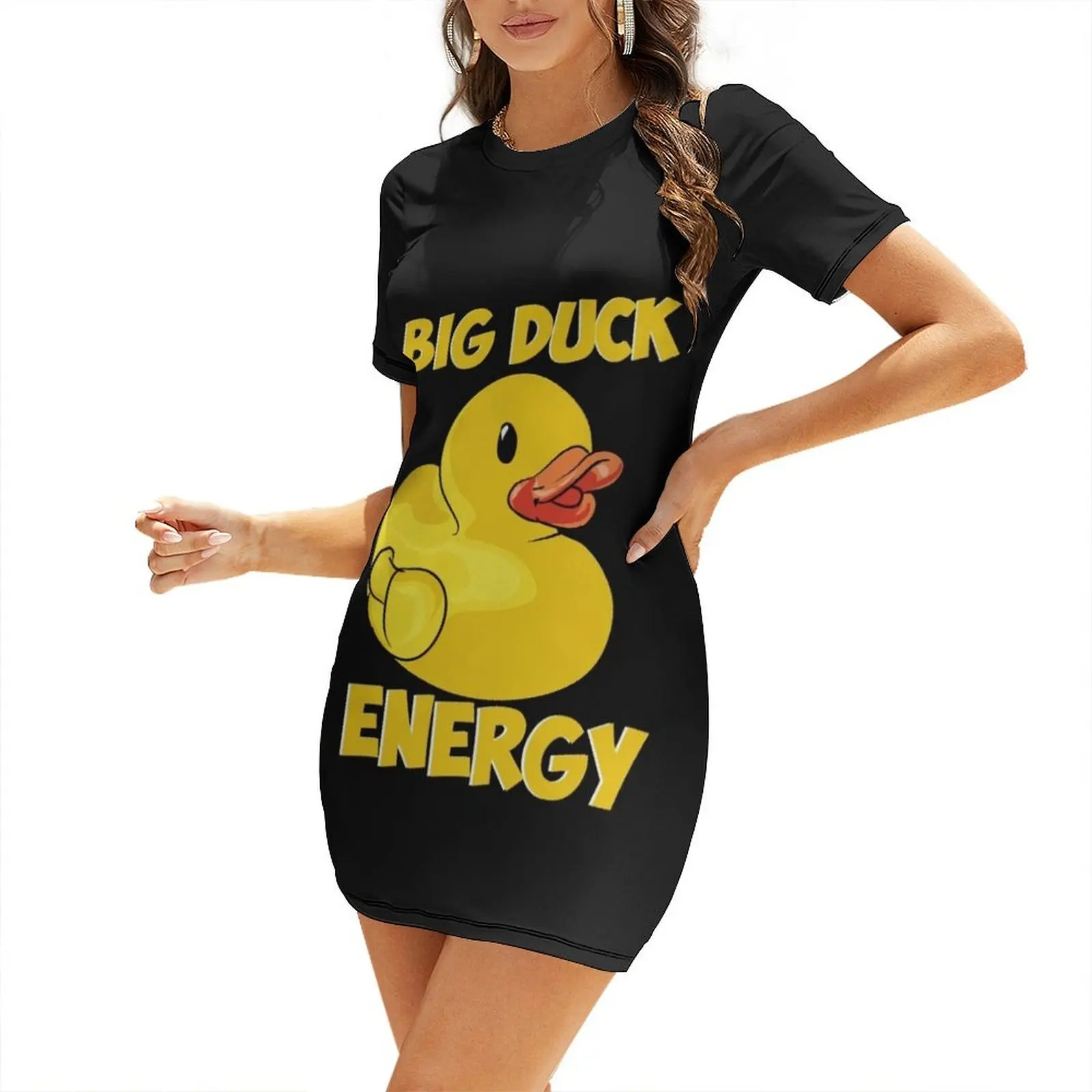 

Big Duck Energy (for dark cloths) Short Sleeved Dress womens clothing Beachwear