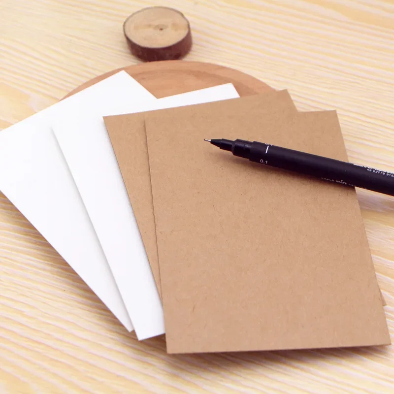 50 Sheets/ Set Blank Invitation Cards, White/ Kraft Brown Postcard Style Notecards, Standard Straight Corners, 9.5x14.5cm