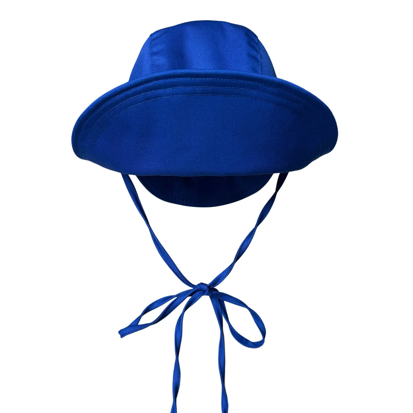 Women Blue Double Brim Bucket Hat Foldable Round Cloth Sun Hat With Strap Casual Travel Hat