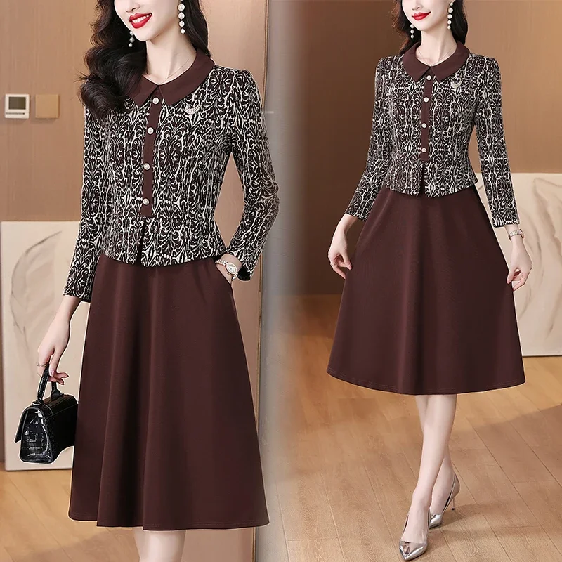 Winter Office Lady Vintage Casual Fake Tweedelige Bodycon Elegante Feestavond Vested Herfst Gebreide Midi Prom Dress XQ307