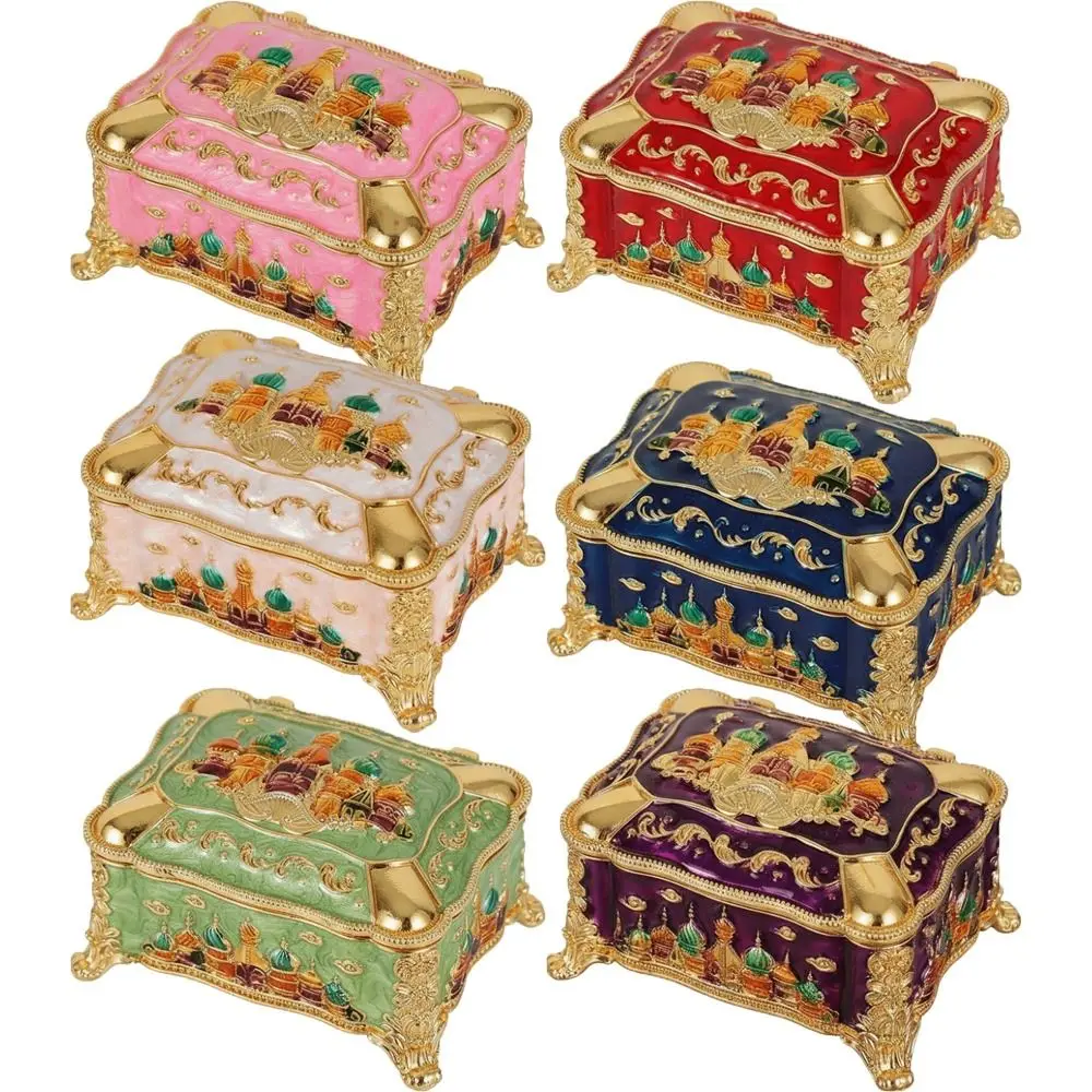 

Миниатюрная портативная шкатулка для украшений с тиснением в виде замка, органайзер для браслетов из эмалированного сплава, в европейском стиле, красочный, в стиле принцессы