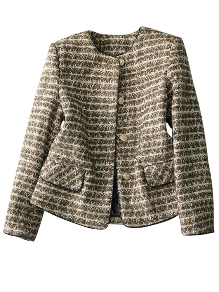 Manteau court en tweed gris pour femme, laine, petit parfum, tempérament, printemps, automne, hiver, nouveau, 2024