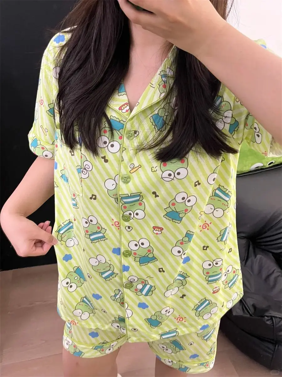 Conjunto de Pijama Sanrio Keroppi, Pijama Corto para Mujer, Ropa de Dormir de Manga Corta, Pijama de Verano, Ropa de Dormir de Dibujos Animados, Ropa para el Hogar, Nueva Llegada