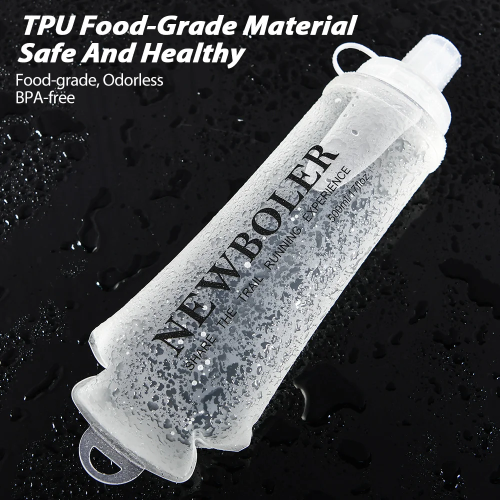 Weiche TPU-Wasserflasche, 500 ml, ultraleicht, faltbar, mit Armband, fest, rutschfest, für Outdoor-Sport, Wasserbeutel, weiche Wasserflasche – Detail 9
