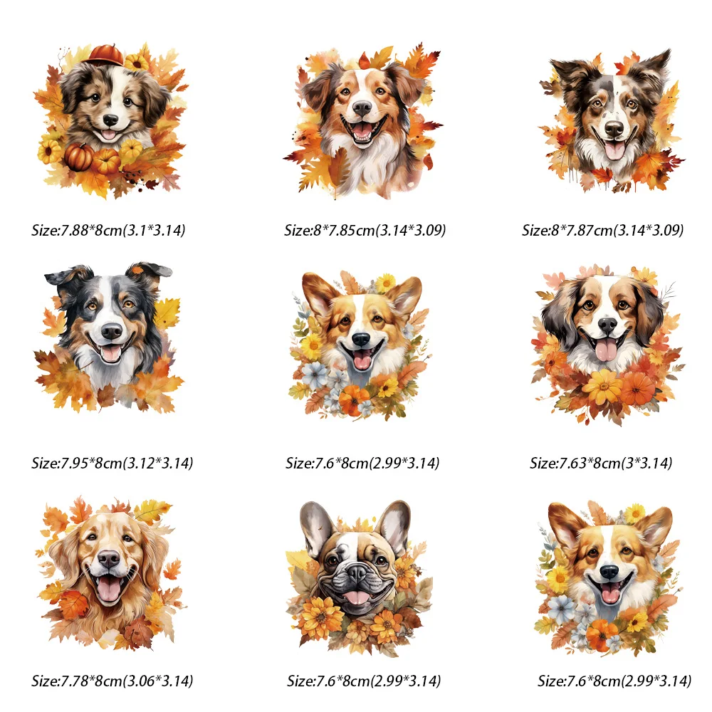 9 piece Cute dog  cartoon head portrait Patch Hot Press for Clothing DIY T-shirt Stickers