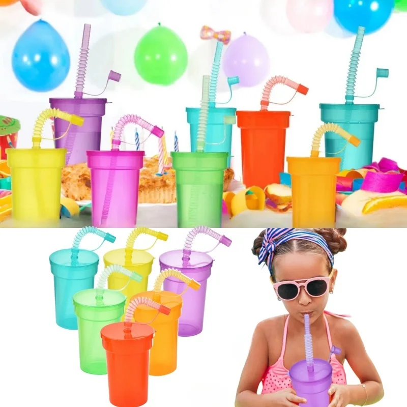 Expandable Straw Plastic Cup 6 Color Siphon Straw Cup with Leak Proof Lid Summer Travel and Home Juice Mug Plastic Water Bottle