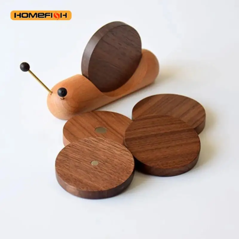 1 Set Wood Cup Mat Placemats for Table Snail Shaped Heat Insulation Pad Wooden Tea Coaster Tool Tea Tray Creative Gifts