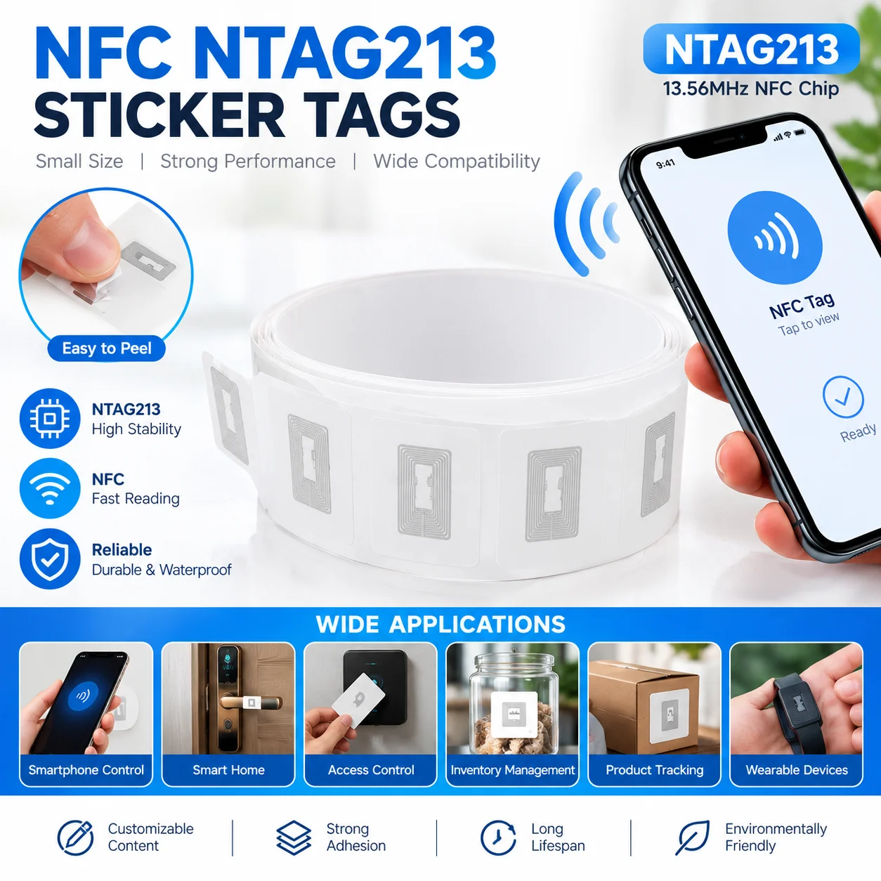 10/30/80/100 Stück NFC-Chip Ntag213 Aufkleber Wet Inlay 2*1 cm 13,56 MHz RFID NTAG213 Label Tag