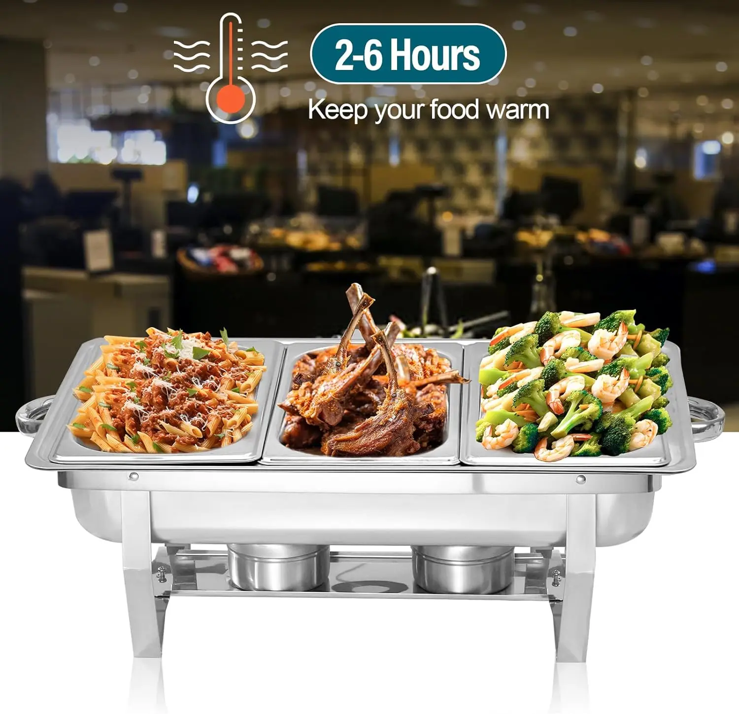 10 Pack Chafing Dish Buffet Set, Stainless Steel Catering Food Warmer For Banquet, Parties, Wedding (6 Packs 8Qt 1/3 Pan + 4