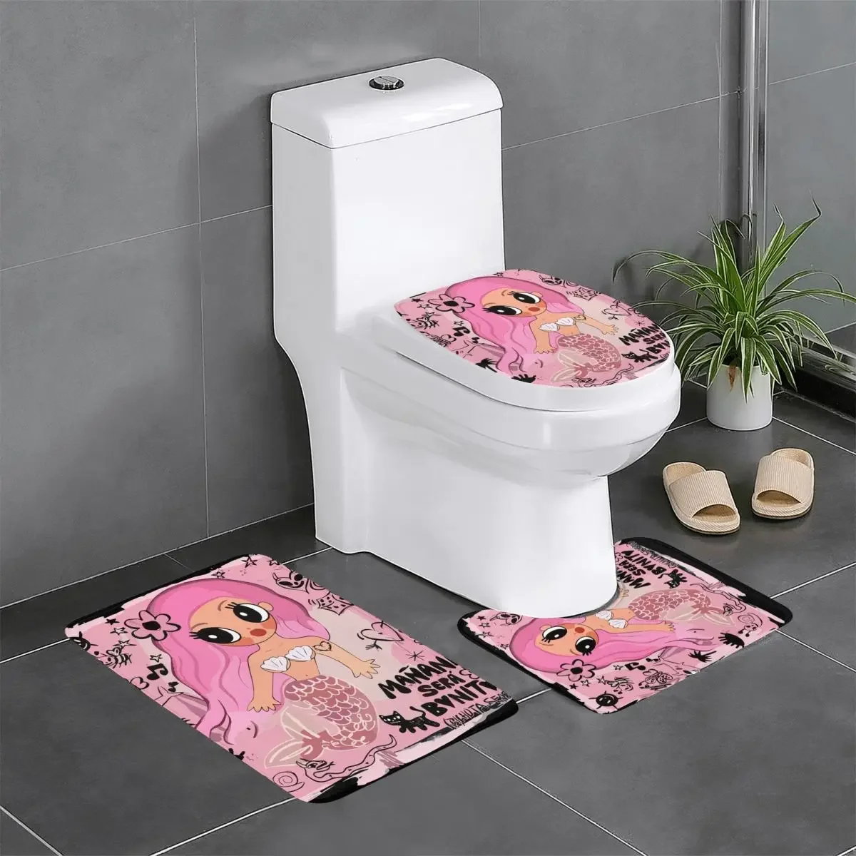 

Custom [Karol G Mermaid 3 Piece Bathroom Rugs Absorbent Non Slip Reggae Ainger Toilet Bath Mat Sets