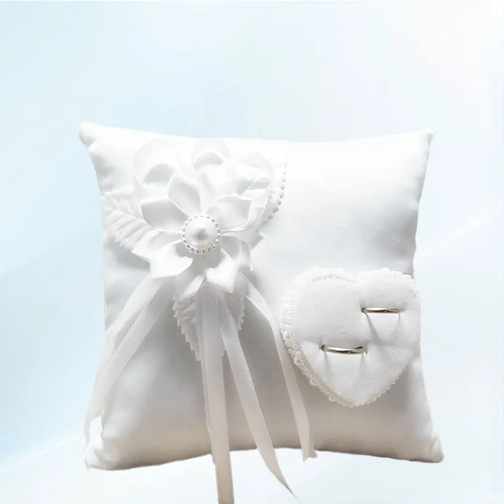 

Ring Pillow Wedding White Square Heart Flower Decor Soft Compact Cushion For Marriage Ceremony Engagement Party Diy Decoration