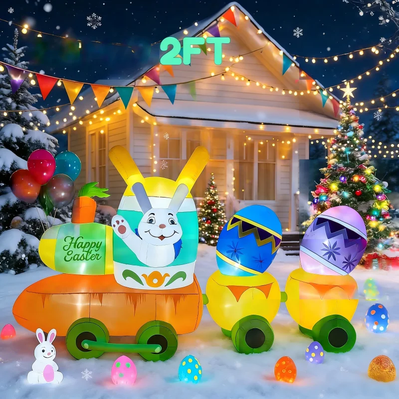 

9.2FT Easter Train Inflatable Decor Bunny Basket Colorful Eggs Airblown Party Festive Holiday Yard Ornament Easter Inflatable