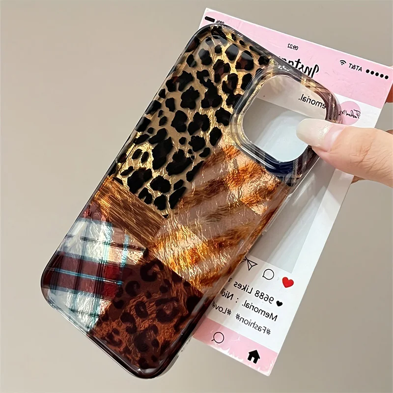 Funda de teléfono con diseño de papel de aluminio y estampado de leopardo de alta gama para iPhone 17 Pro Max 17 Air 16E 16 15 14 13 12 11 7 8 Plus XS XR 17