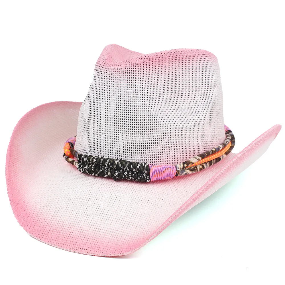 Pink Spray-painted Curved Brim Hat, European And American Outdoor Casual Western Cowboy Hat, Sunshade Straw Hat
