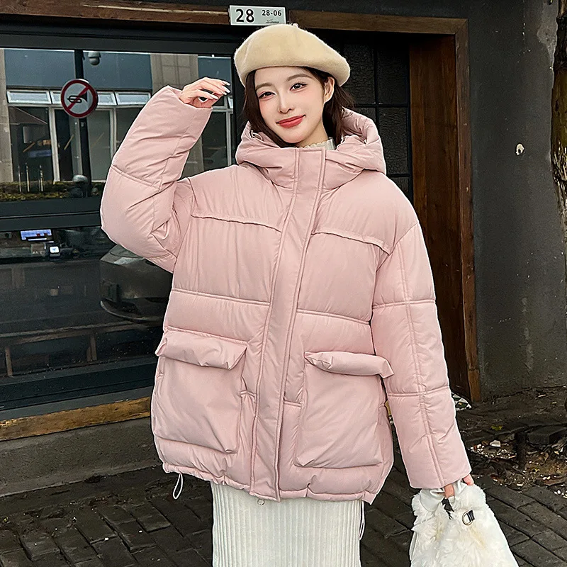Mid Length Coat Women Parkas Coats Hooded Zipper Jackets Solid Thick Warm Y2k Streetwear Elegant Jacket Casual Autumn Winter