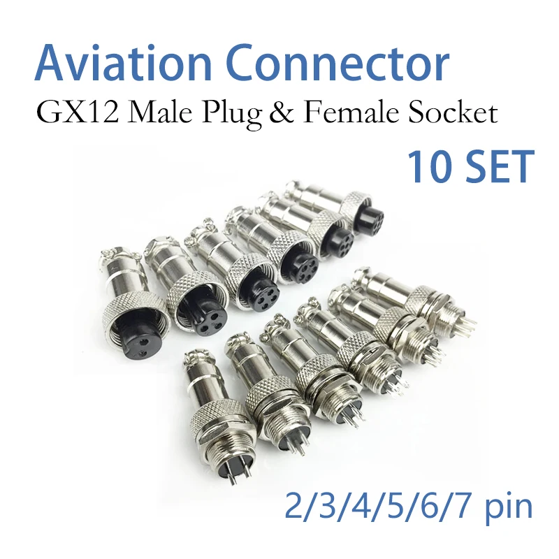 

10Pcs GX12 Aviation Circular Connector 2 Pin 3pin 4pin 5pin 6pin 7pin Male Plug& Female Socket Fixed Rear Nut Aviator Connectors